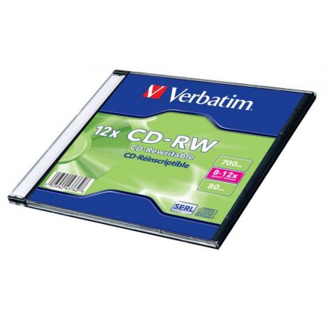 Диск CD-RW Verbatim 700Mb 12x Slim case (1шт) (43762)