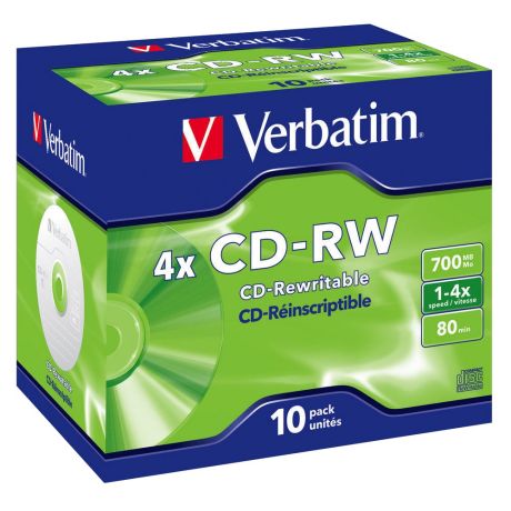 Диск CD-RW Verbatim 700Mb 4x Jewel case (10шт) (43123)