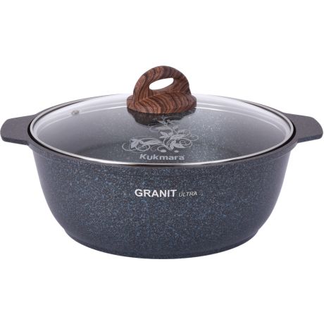 Кастрюля-жаровня  KUKMARA 4л. Granit Ultra со стеклянной крышкой АП blue